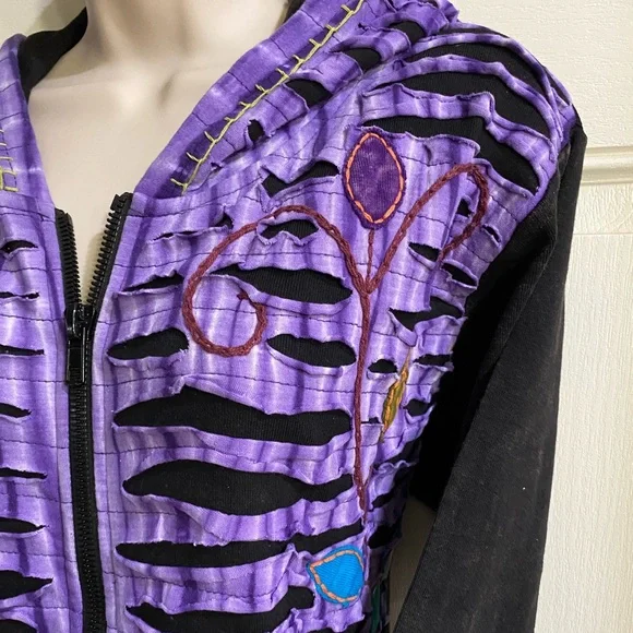 Rising International 100% Cotton Razor Hoodie. Purple tie dye front and full zip - Picture 2 of 9